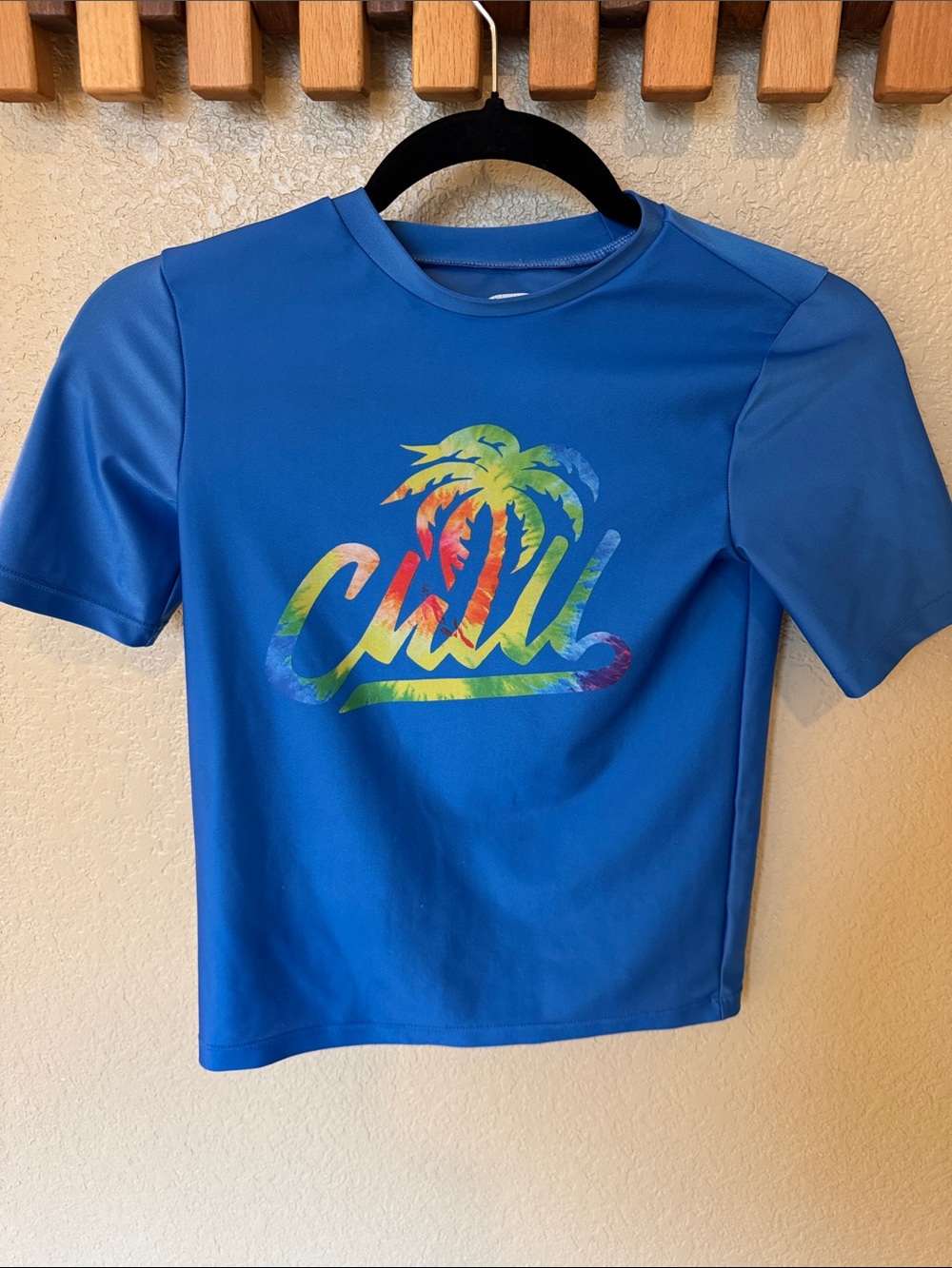 Old Navy Kids Blue Rashguard with Multicolor Palm Graphic